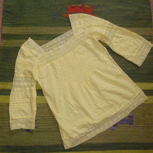 Sundance yellow lace boat neck boho top S